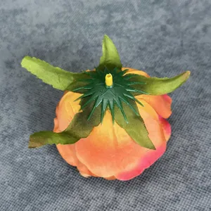Artificial rose flower head with orange pink gradient petals for DIY wedding home decor