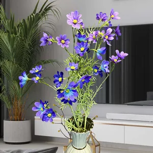 Simulation Beflockte Cosmos Seidenblumen Mehrköpfige Künstliche Gänseblümchen Stiel Für Heim Wohnzimmer Hochzeit Szene Dekoration