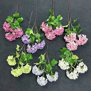 Artificial 3-head snowball hydrangea bouquet in seven vibrant colors for home floral decor