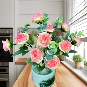 Artificial Rose Bouquet Satin Fabric Flower For Wedding Party Home Decor Floral Arrangement Multi-Branch Fake Roses