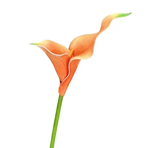 Single realistic orange Calla Lily EVA artificial flower for home and wedding decor
