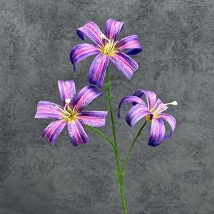 Lis artificiel à 3 têtes avec pétales dégradés violets pour déco maison, 65cm haut