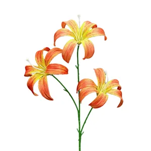 Lis tigré artificiel avec trois têtes de fleurs orange pour décorations de mariage