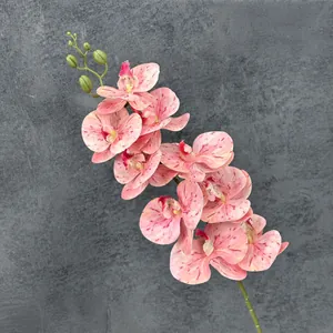 Pink spotted 9-head artificial orchid spray for weddings and home decor, 98cm height