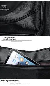 Detail of neat stitching and back zipper pocket on black lychee grain leather bag