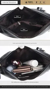 Interior view of leather handbag showing dual main pockets and a zipper compartment