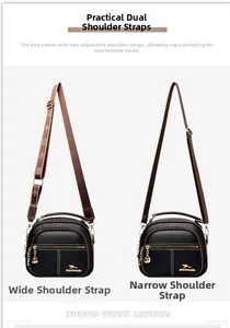 Macro shot of black lychee grain leather bag with both wide and thin shoulder straps