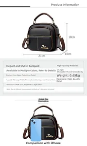 Detailed dimension guide for black textured crossbody bag with size and scale comparisons