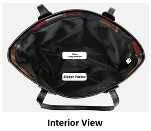 Interior view showing main compartment and zipper pocket of spacious tote bag