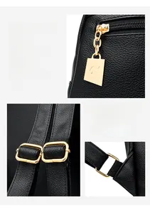 Detail of lychee pattern leather backpack with gold kangaroo logo hardware and zippers