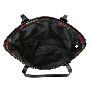 Fashionable large capacity color-block tote bag with leather handles and spacious interior