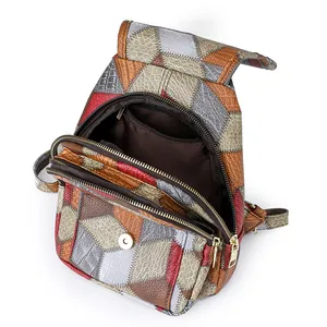 Multifunctional vintage leather chest bag with patchwork textures and gold hardware
