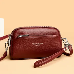 Damen Kieselmaserung PU-Leder Umhängetasche Mehrere Taschen Mehrlagiger Reißverschluss Schultertasche Lässige Messenger-Tasche