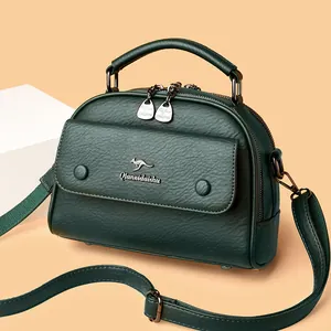 Dark green lychee texture leather doctor bag with a kangaroo metal logo and top handle