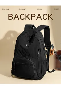 Detailed view of black waterproof nylon backpack with zipper pockets and breathable straps