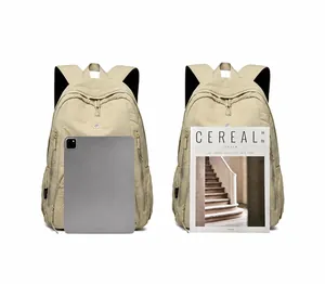 Waterproof washed fabric backpack showing capacity fit for iPad and A4 magazines