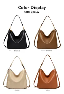 Detailed color display of hobo bags in black, brown, apricot and yellow with gold hardware