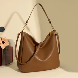 Women Genuine Cowhide Leather Hobo Bag Large Capacity Shoulder Tote Crossbody Handbag With Double Straps For Daily Travel