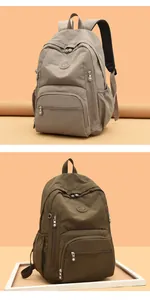 Détail de sacs à dos en nylon résistant à l'eau en kaki et olive avec poches multiples