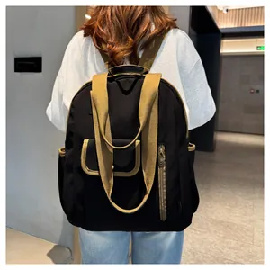 Close-up of waterproof British style backpack with adjustable straps and side pocket