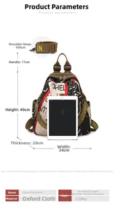 Détails du sac à dos graffiti en tissu Oxford avec dimensions 40x34x20cm et poids léger
