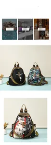 Vues détaillées de sacs à dos multifonctionnels en tissu imperméable et poignées cuir