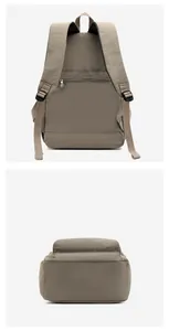 Vue détaillée du dos d'un sac à dos kaki avec bretelles et poche zippée antivol dissimulée
