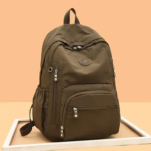 Sac à Dos Décontracté en Nylon pour Femmes Imperméable Multi Poches Grande Capacité Sac de Voyage École avec Passant Trolley Streetwear Urbain