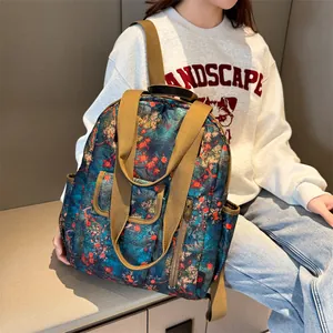 British style floral backpack with large capacity and waterproof fabric for outdoor travel