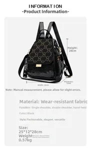 Detail of black crocodile texture backpack with golden rivets in geometric pattern