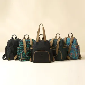 Multi-style nylon backpacks with bold letter prints and floral patterns for outdoor travel