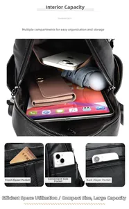 Internal view showing large capacity compartments of the lychee grain leather backpack