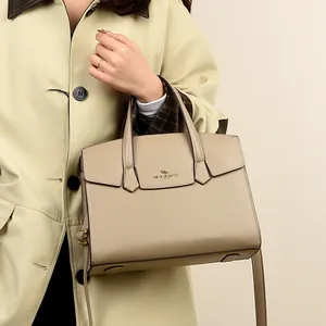 Elegante Borsa a Mano da Donna in Pelle di Vacchetta Composita Tinta Unita Grana Litchi Borsa a Spalla per Ufficio e Pendolari
