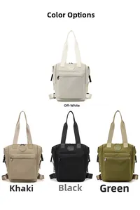 Color display of waterproof nylon backpacks in cream white, khaki, black and green