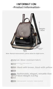 Chic leather backpack dimensions 26x12x30cm with green and red striped shoulder straps