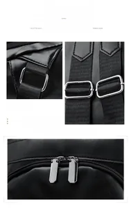 Vue détaillée des ferrures argentées polies et des sangles réglables sur un sac en cuir