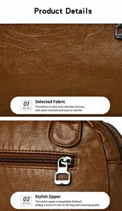 Macro detail of brown pebbled leather texture and smooth metal zipper on motorcycle bag