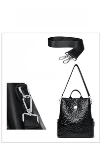 Détails du sac en cuir à fleurs embossées avec bandoulière amovible et finitions