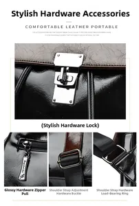 Detail of silver buckles, zipper pull, and anti-theft lock on leather backpack