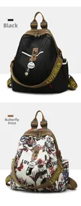 Comparaison détaillée entre nylon noir et sacs à dos aux motifs de papillons colorés