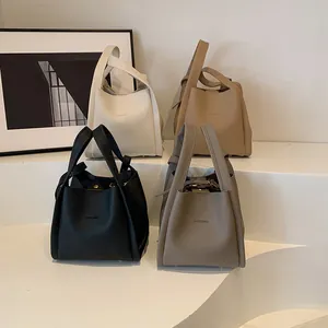 Minimalist Litchi Pattern PU Leather Bucket Handbag And Inner Pouch Crossbody Bag For Women Daily Shopping Casual Tote