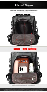 Détails du compartiment intérieur spacieux et des poches du sac à dos en cuir noir pour femme