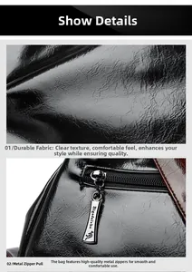 Detail of durable wear-resistant leather texture and smooth branded metal zipper pull