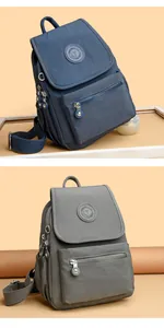 Detalle de mochila de nailon con múltiples compartimentos con cremallera y textura