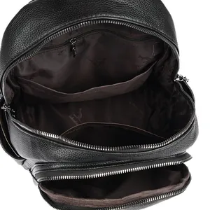 Black litchi grain leather backpack featuring spacious dual compartments and durable lining