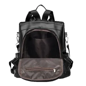 Sac à dos en cuir PU noir avec détails floraux brodés et intérieur spacieux marron