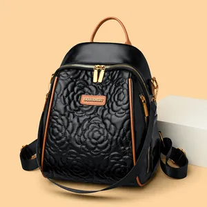 Zaino Trapuntato a Fiori da Donna in Pelle PU Elegante Borsa Scuola Ricamata Accessori Dorati Versatile Casual Quotidiano Viaggio Moda