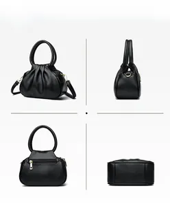 Vues détaillées du sac nuage en cuir noir avec plis et poche arrière zippée