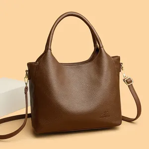 Women Genuine Cowhide Leather Tote Handbag Lychee Texture Large Capacity Shoulder Bag With Adjustable Strap For Office Daily