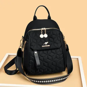 Women Quilted Geometric Waterproof Oxford Backpack Fashion Casual Travel School Bag with Adjustable Woven Strap and Gold Hardware